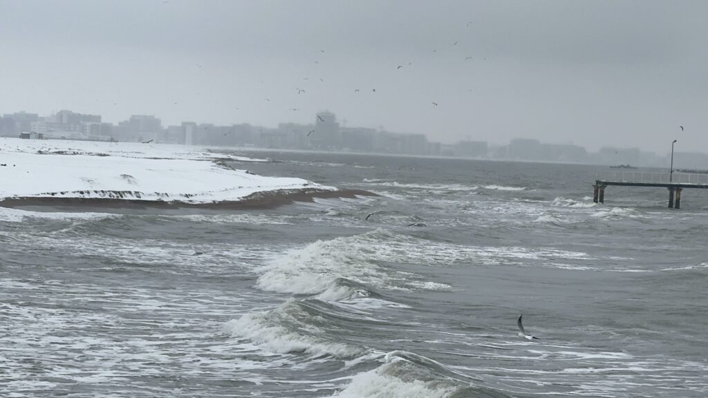 FOTO VIDEO Peisaj de poveste pe plaja din Mamaia. Oamenii au ieșit să admire covorul de zăpadă de la țărm WhatsApp Image 2025 02 16 at 14.34.30