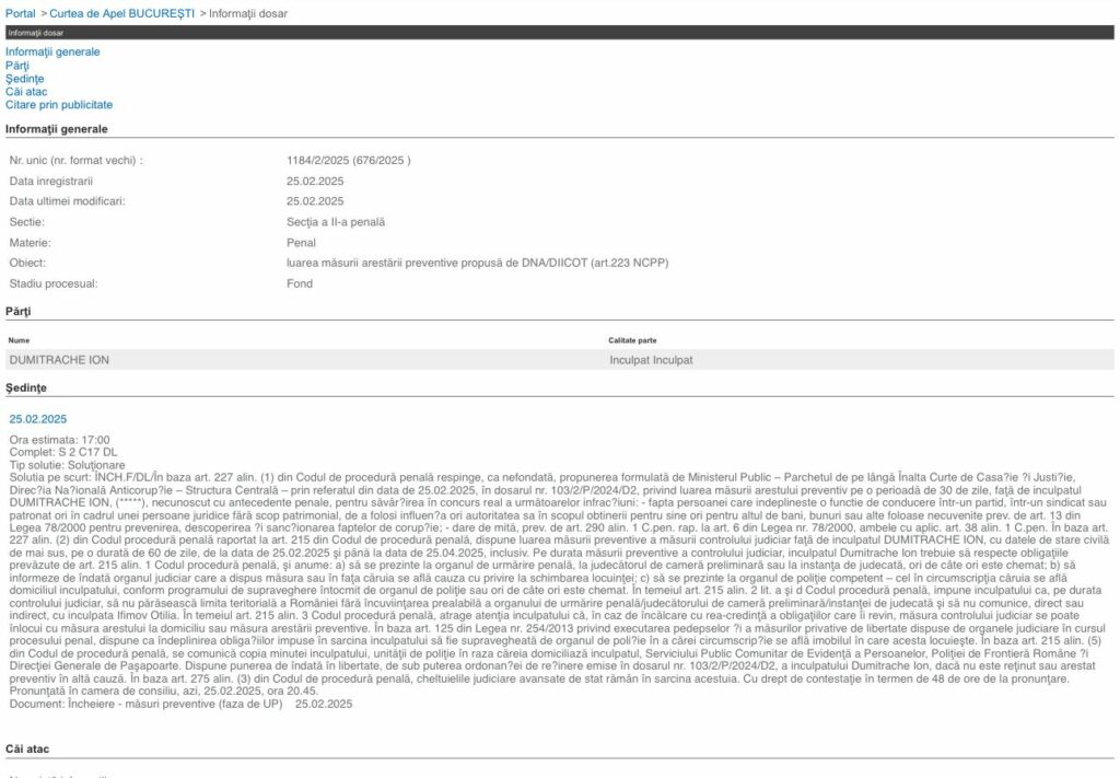 UPDATE FOTO VIDEO Ion Dumitrache, pus sub control judiciar / A plecat de la Curtea de Apel București liber MINUTA WhatsApp Image 2025 02 25 at 21.58.08