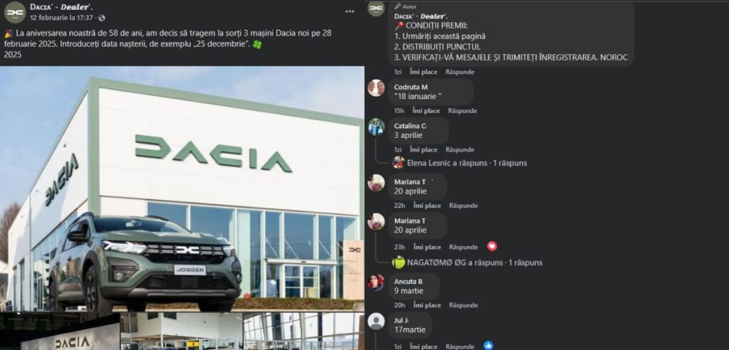 O nouă țeapă în numele „Dacia” circulă pe Facebook accident