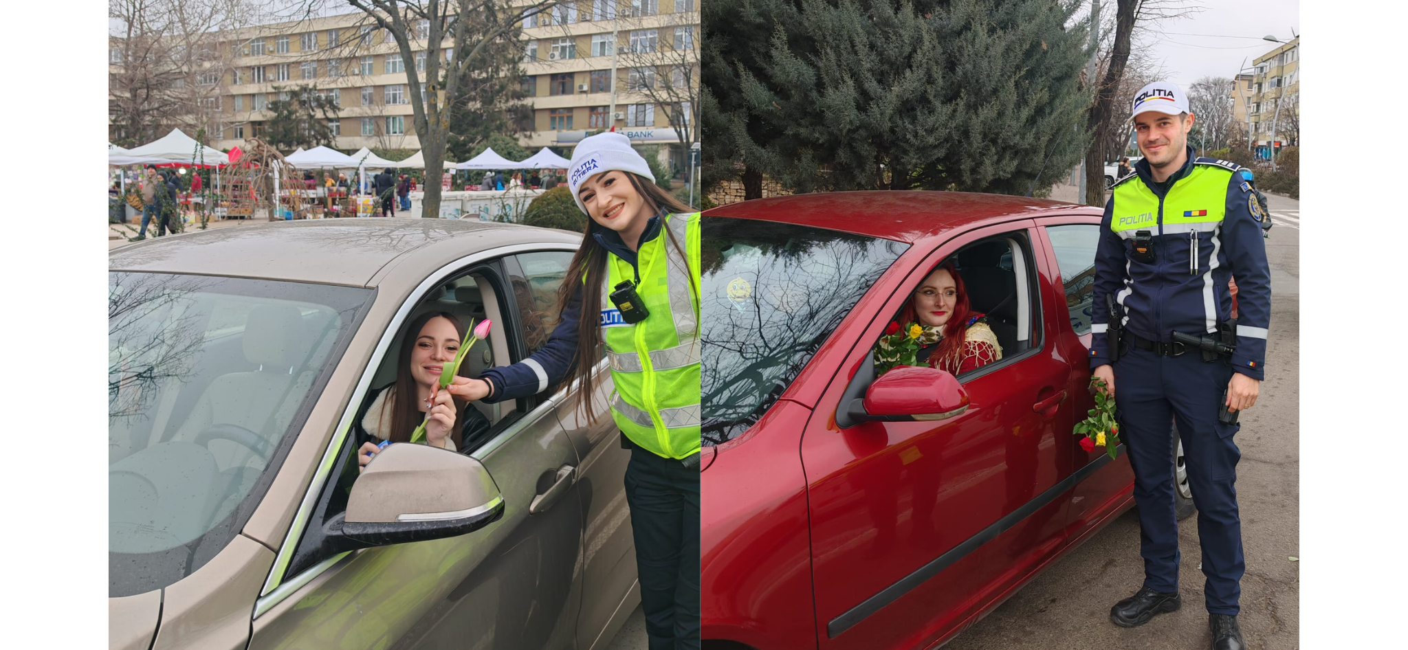 De 1 martie, polițiștii tulceni au oferit flori doamnelor și domnișoarelor FOTO ipj flori