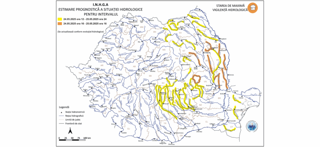 INHGA: Cod galben și portocaliu de inundații în mai multe județe din țară, între care Constanța și Tulcea 2 INHGA: Cod galben și portocaliu de inundații în mai multe județe din țară, între care Constanța și Tulcea 3 1