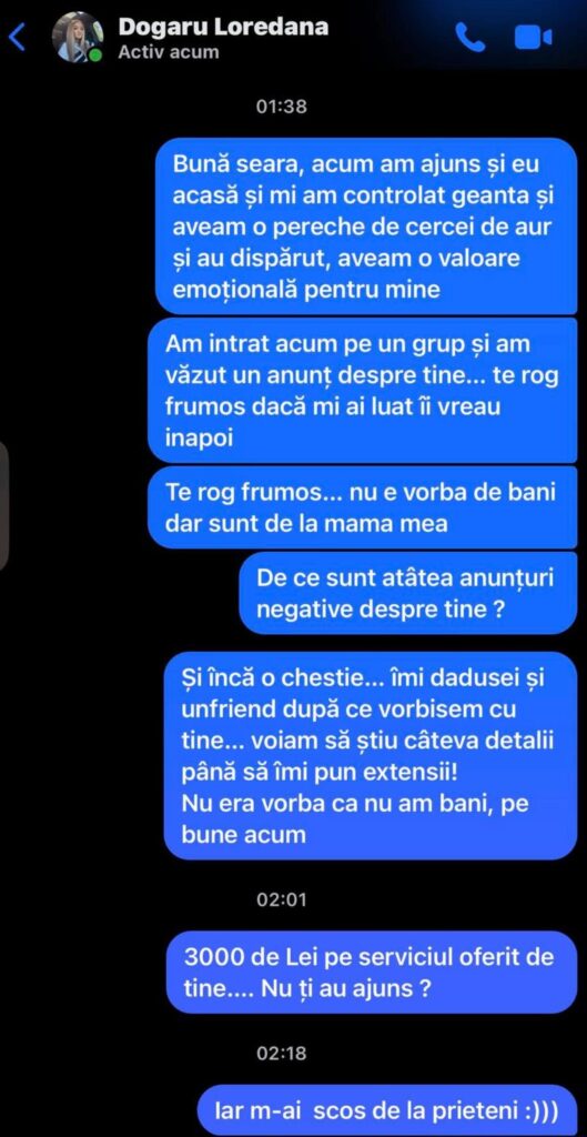 Furturi și reclamații la un salon de înfrumusețare din Constanța: O angajată, acuzată că își „lipsește” clientele de bijuterii 3 Furturi și reclamații la un salon de înfrumusețare din Constanța: O angajată, acuzată că își „lipsește” clientele de bijuterii Imagine WhatsApp 2025 05 23 la 10.16.55 788a2f7f