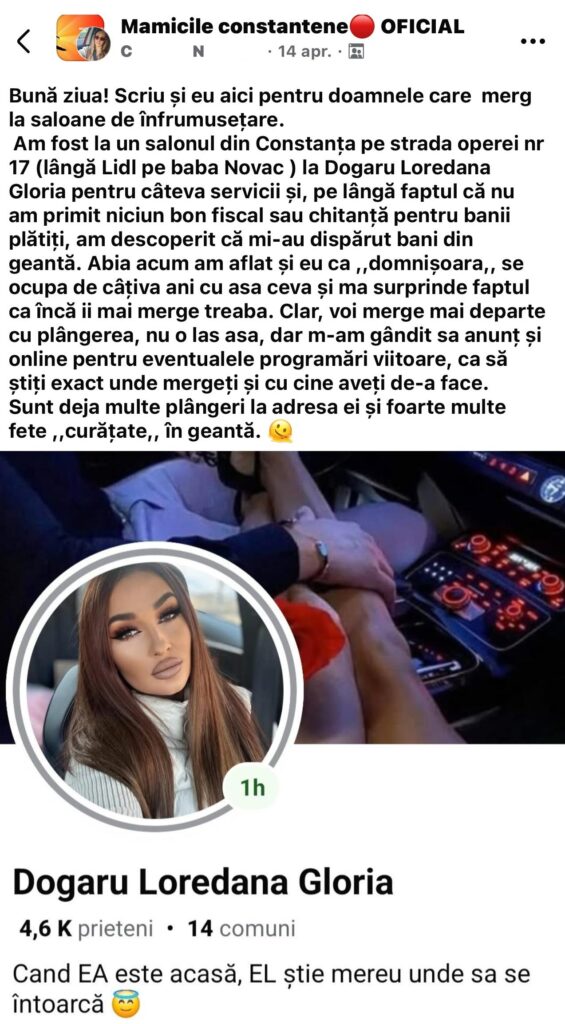 Furturi și reclamații la un salon de înfrumusețare din Constanța: O angajată, acuzată că își „lipsește” clientele de bijuterii 5 Furturi și reclamații la un salon de înfrumusețare din Constanța: O angajată, acuzată că își „lipsește” clientele de bijuterii Imagine WhatsApp 2025 05 23 la 15.21.43 c14d1d15
