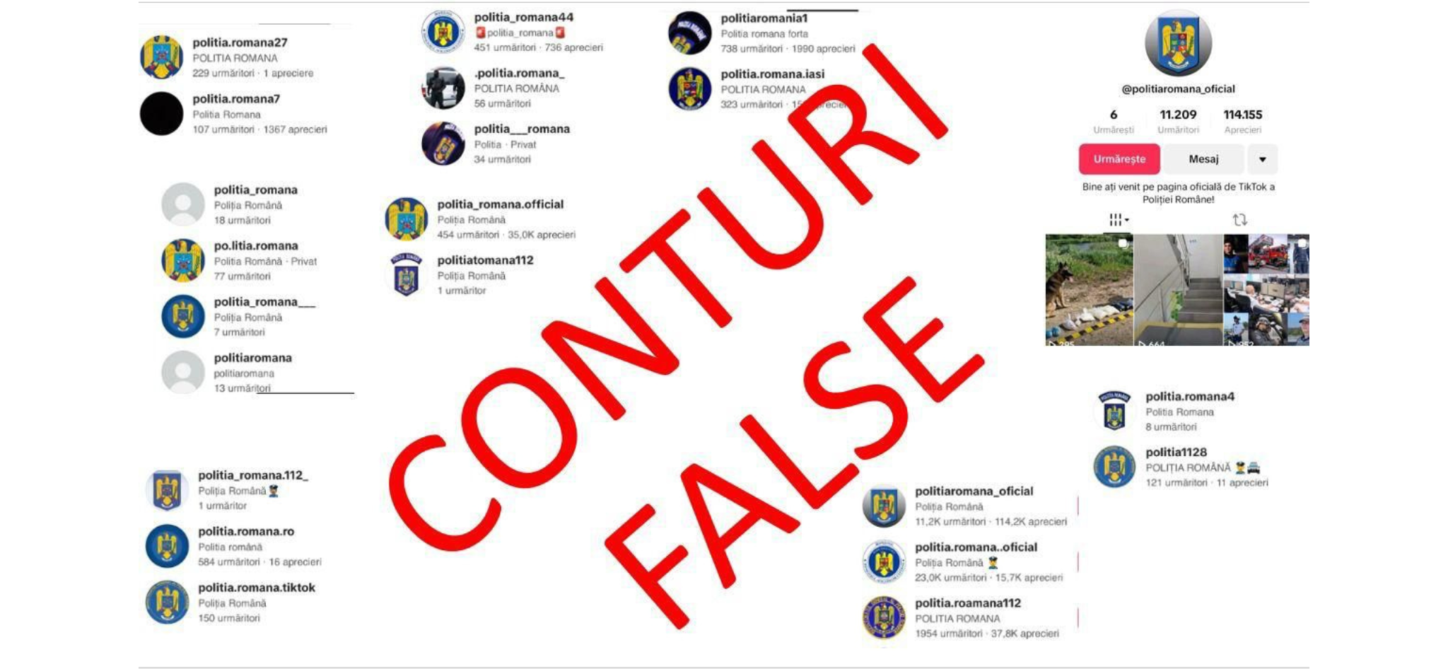 MAI anunţă eliminarea a peste 160 de conturi de TikTok care utilizau ilegal însemnele Poliţiei Române MAI conturi false eliminate