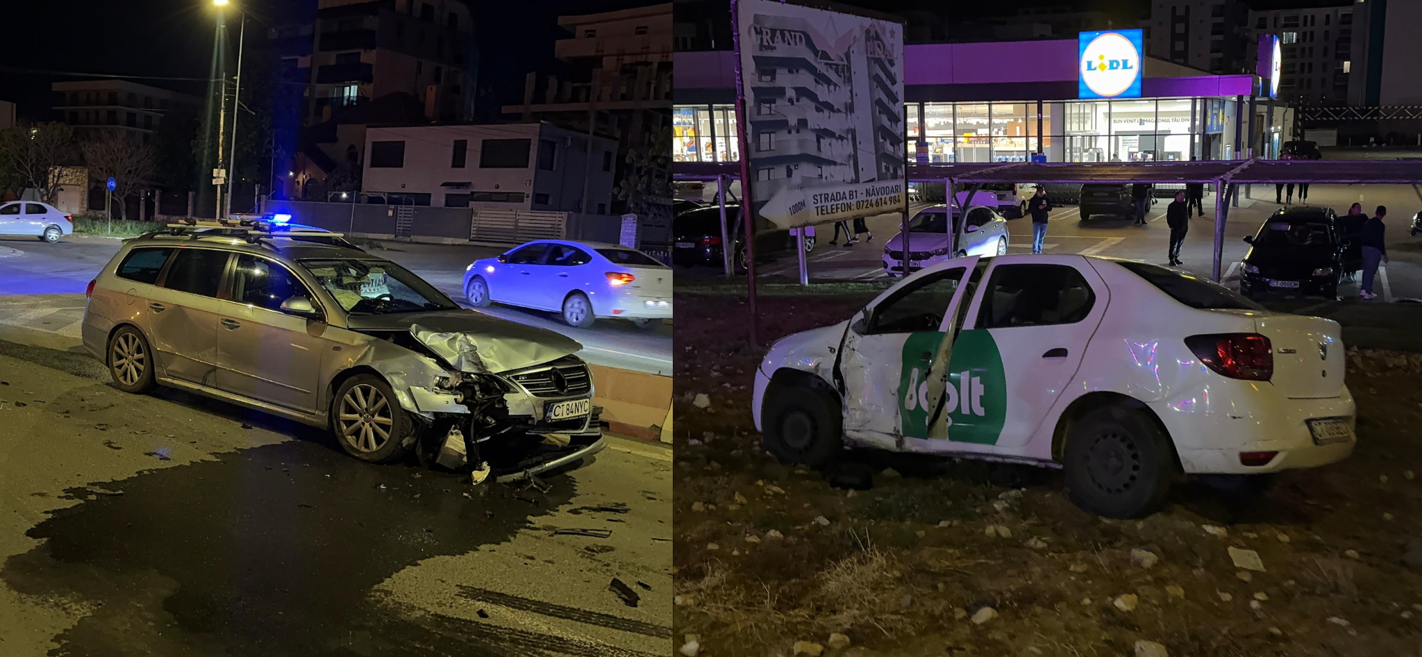 FOTO VIDEO Accident grav la Lidl din Mamaia Nord/ O femeie și un șofer de bolt au ajuns la spital UPDATE colaj accident Lidl