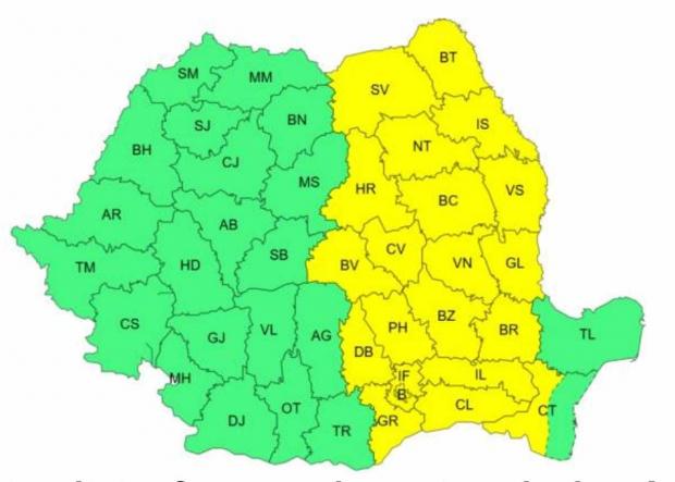 Jumătate din România, inclusiv o parte din județul Constanța, vizată de cod galben de vreme rea 2 Jumătate din România, inclusiv o parte din județul Constanța, vizată de cod galben de vreme rea vremea rea in toata tara se anunta ploi torentiale descarcari electrice vijelii si grindina harta judetelor afectate 974550 1