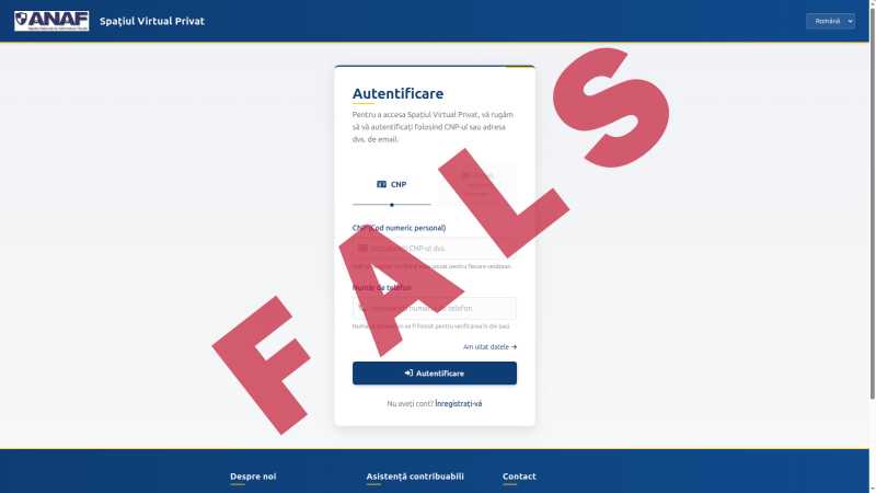 Tentativă de fraudă în numele ANAF. Un site fals imită instituția pentru a fura datele utilizatorilor 20250619101234 222417
