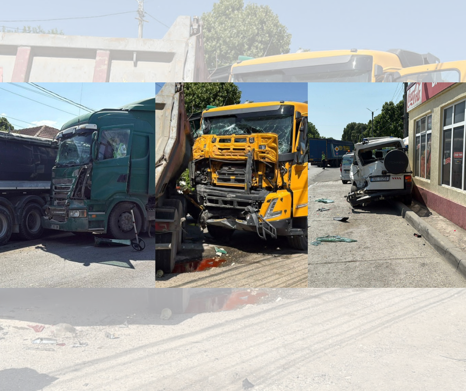 FOTO VIDEO Accident GRAV între DOUĂ camioane și CINCI mașini printre care una de la MAI, în Mihail Kogălniceanu/ A intervenit elicopterul SMURD UPDATE Design fara titlu 46