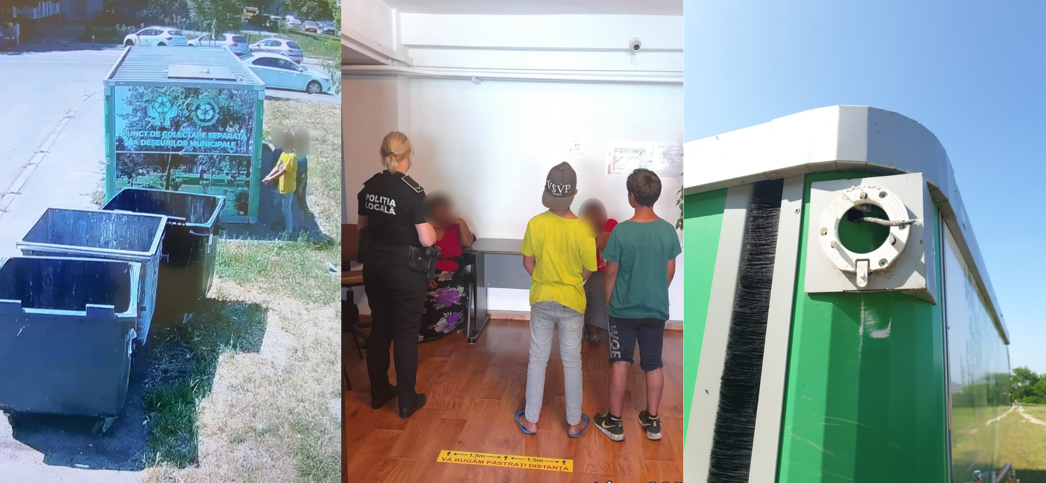 FOTO VIDEO Doi minori care au vandalizat trei camere de supraveghere au fost identificați de polițiștii locali colaj camere
