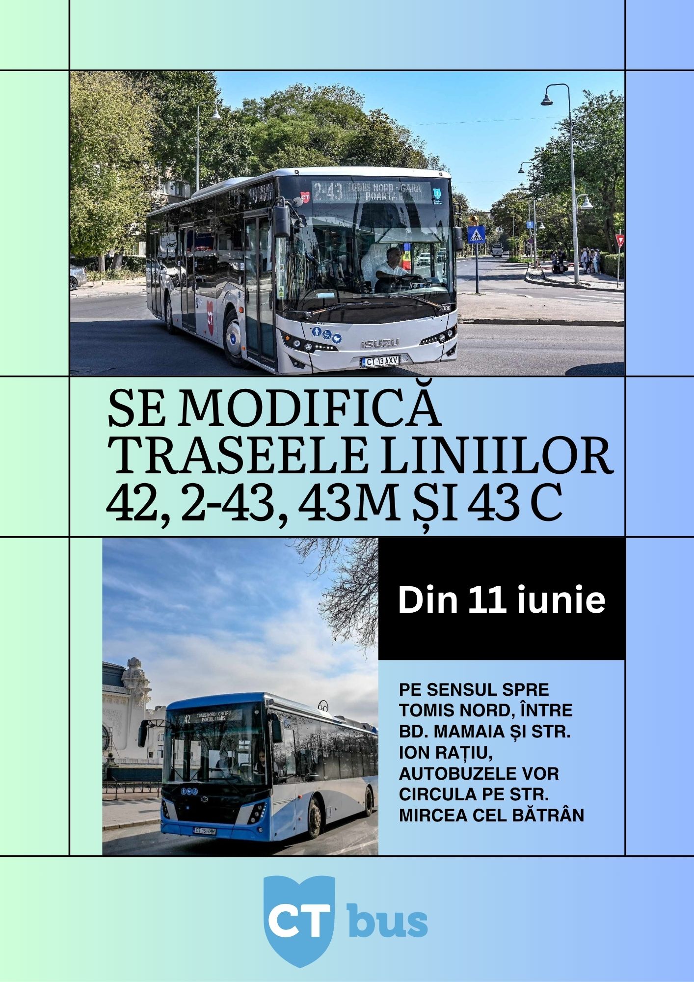 Traseele liniilor 42, 2-43, 43M și 43C se modifică permanent modificare linii