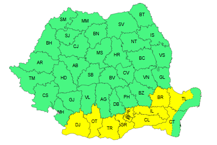 HARTĂ O parte din județul Constanța se va afla, în perioada următoare, sub Cod Galben de caniculă și disconfort termic 3 HARTĂ O parte din județul Constanța se va afla, în perioada următoare, sub Cod Galben de caniculă și disconfort termic 2 2