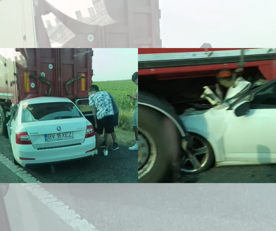 FOTO VIDEO Un începător a intrat cu mașina sub un TIR, pe Autostrada Soarelui! Design fara titlu 71