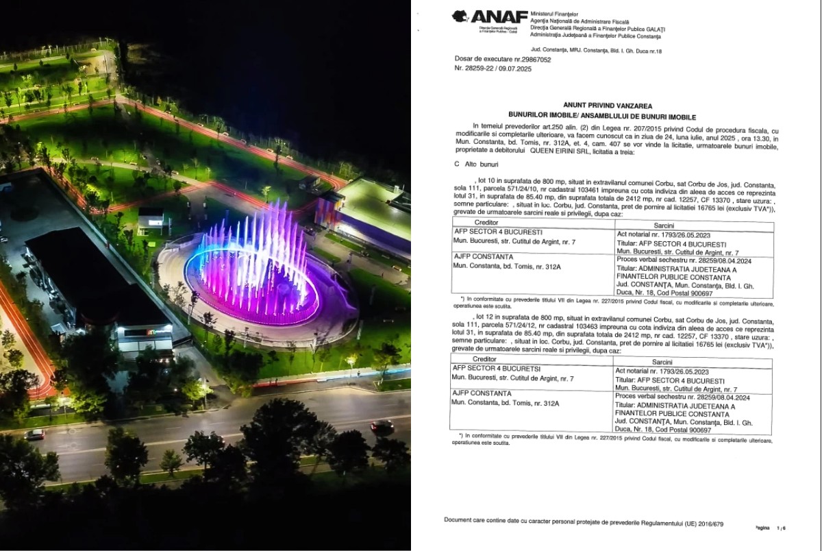 DOCUMENT Firma care a construit Parcul Tudor Arghezi din București este lăsată de ANAF fără 14 terenuri din Corbu, Constanța Fotoram.io 2025 07 14T135418.260
