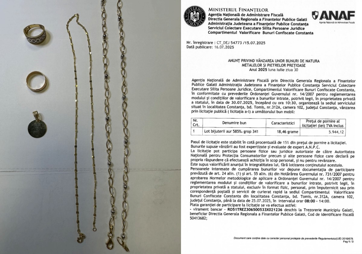 FOTO Cu cât vinde ANAF Constanța bijuteriile confiscate de la infractori/ Prețul aurului este mult mai ieftin Fotoram.io 2025 07 17T122311.297