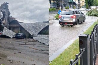 Cel puțin 11 răniți după ce acoperișul gării din Sinaia a fost smuls de vijelie și aruncat peste DN1 IMG 0329