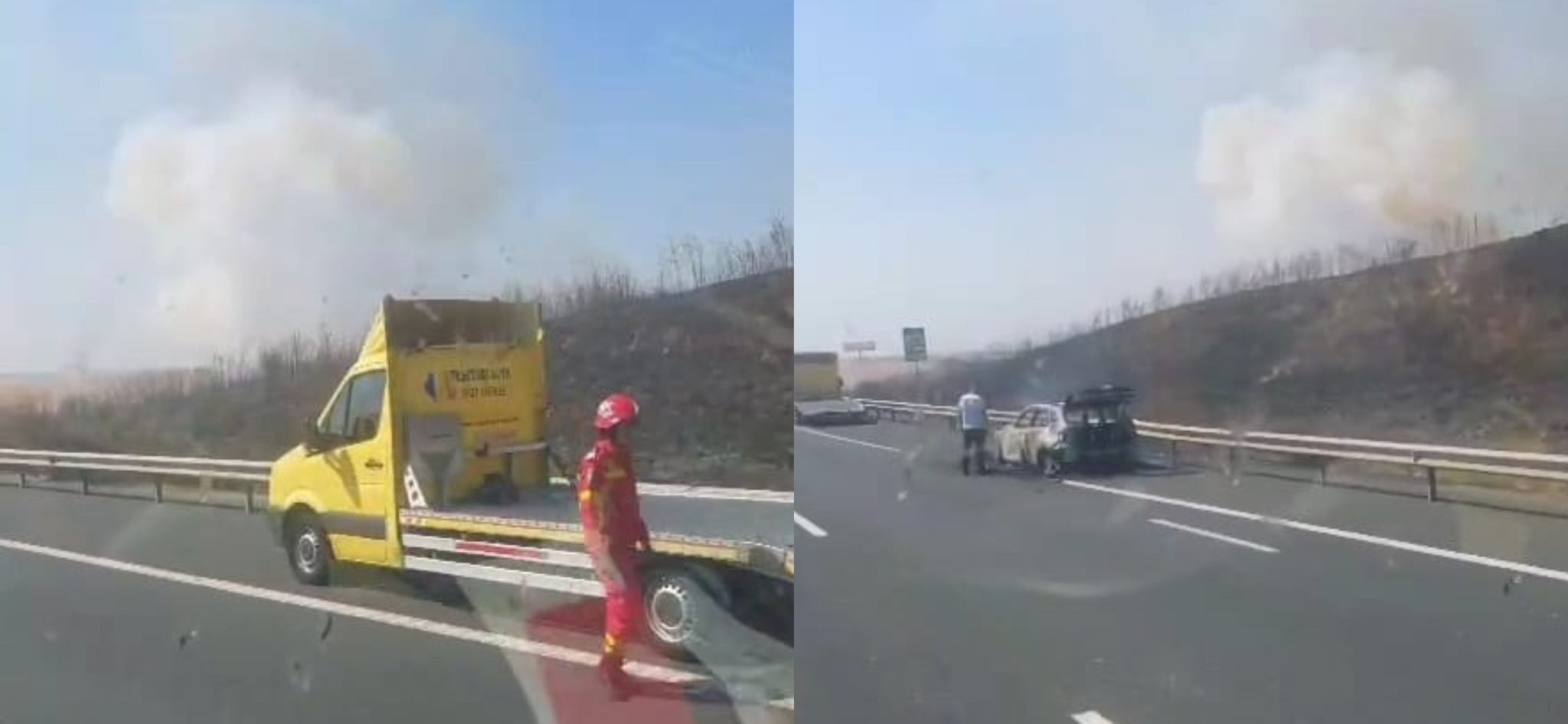VIDEO O mașină a luat foc pe Autostrada A2 / Incendiul s-a extins la vegetația uscată din zonă UPDATE Untitled design35