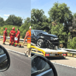 FOTO Accident rutier pe A2: Două mașini implicate, dintre care una s-a răsturnat a2 accident