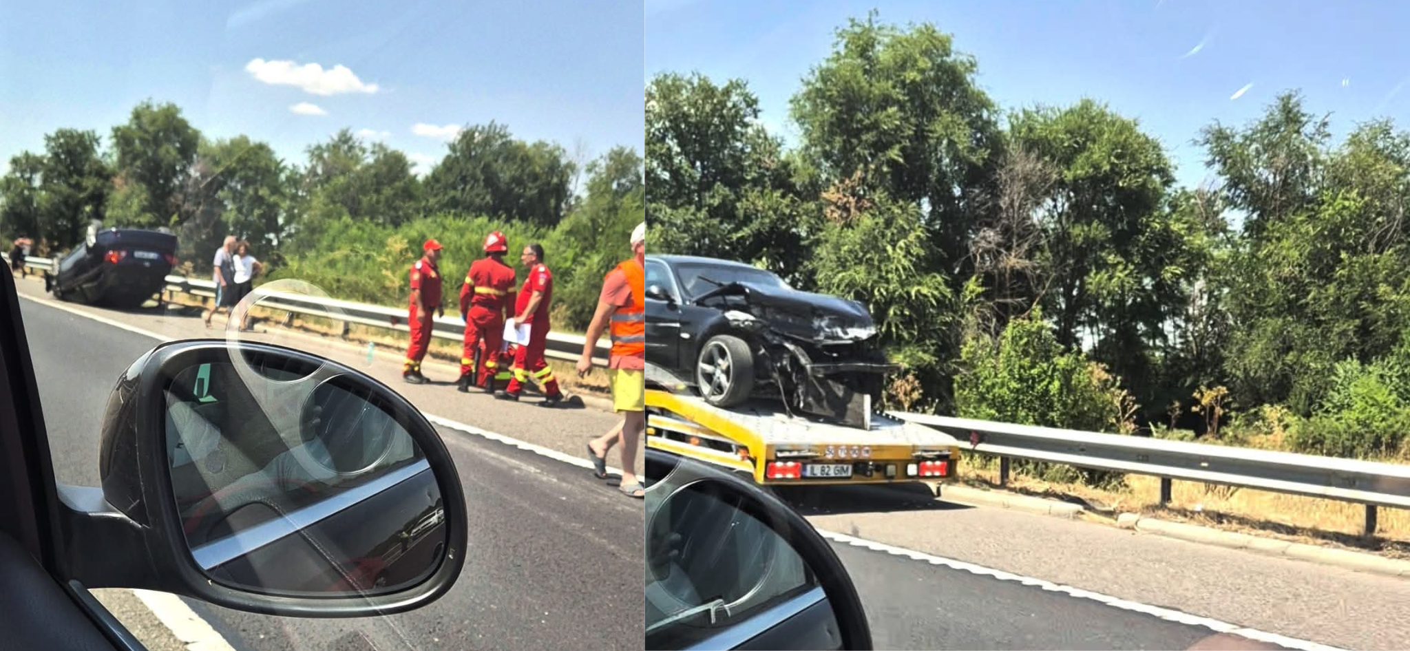 FOTO Accident rutier pe A2: Două mașini implicate, dintre care una s-a răsturnat a2 accident