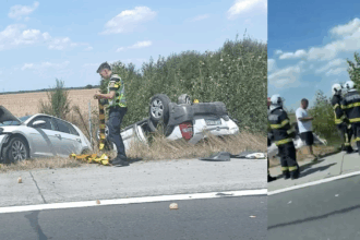 FOTO VIDEO Accident între două mașini pe Autostrada Soarelui / Una dintre ele s-a răsturnat accident a2