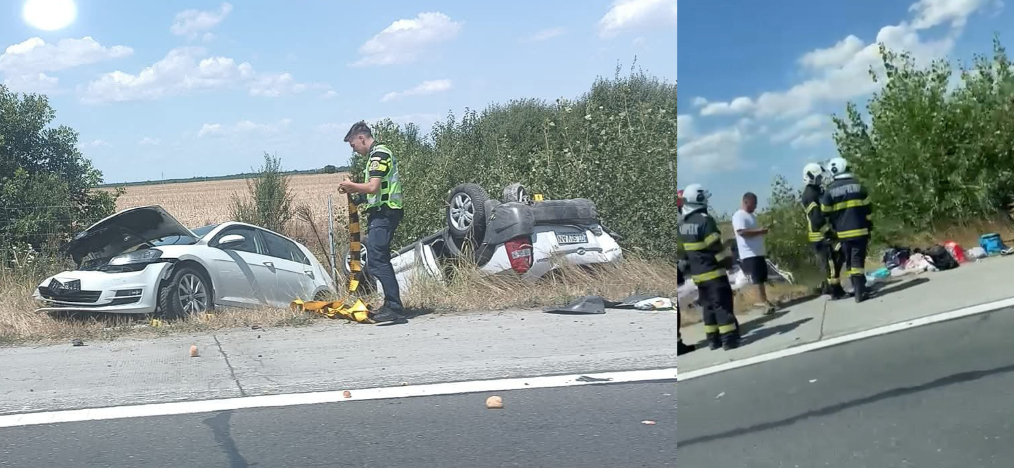FOTO VIDEO Accident între două mașini pe Autostrada Soarelui / Una dintre ele s-a răsturnat accident a2