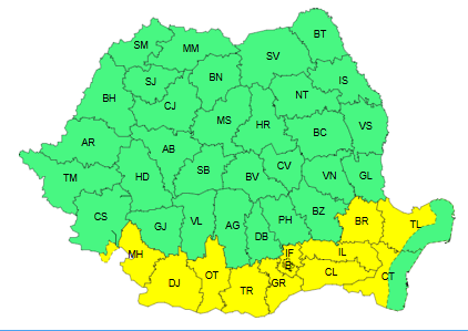 HARTĂ O parte din județul Constanța se va afla, în perioada următoare, sub Cod Galben de caniculă și disconfort termic 2 HARTĂ O parte din județul Constanța se va afla, în perioada următoare, sub Cod Galben de caniculă și disconfort termic fff 1