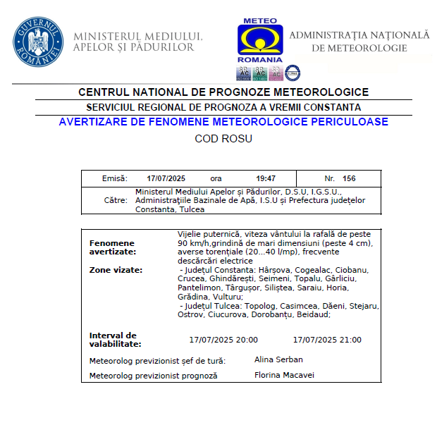UPDATE Cod Roșu de furtună în județul Constanța. Ro-Alert emis pentru mai multe localități image 20