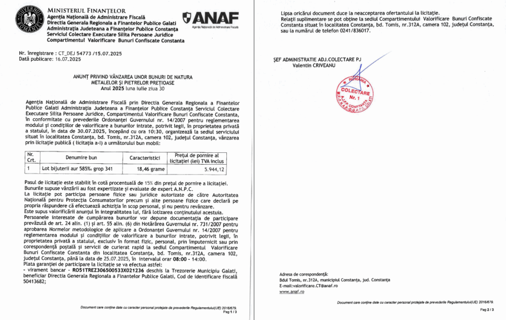 FOTO Cu cât vinde ANAF Constanța bijuteriile confiscate de la infractori/ Prețul aurului este mult mai ieftin 2 FOTO Cu cât vinde ANAF Constanța bijuteriile confiscate de la infractori/ Prețul aurului este mult mai ieftin k