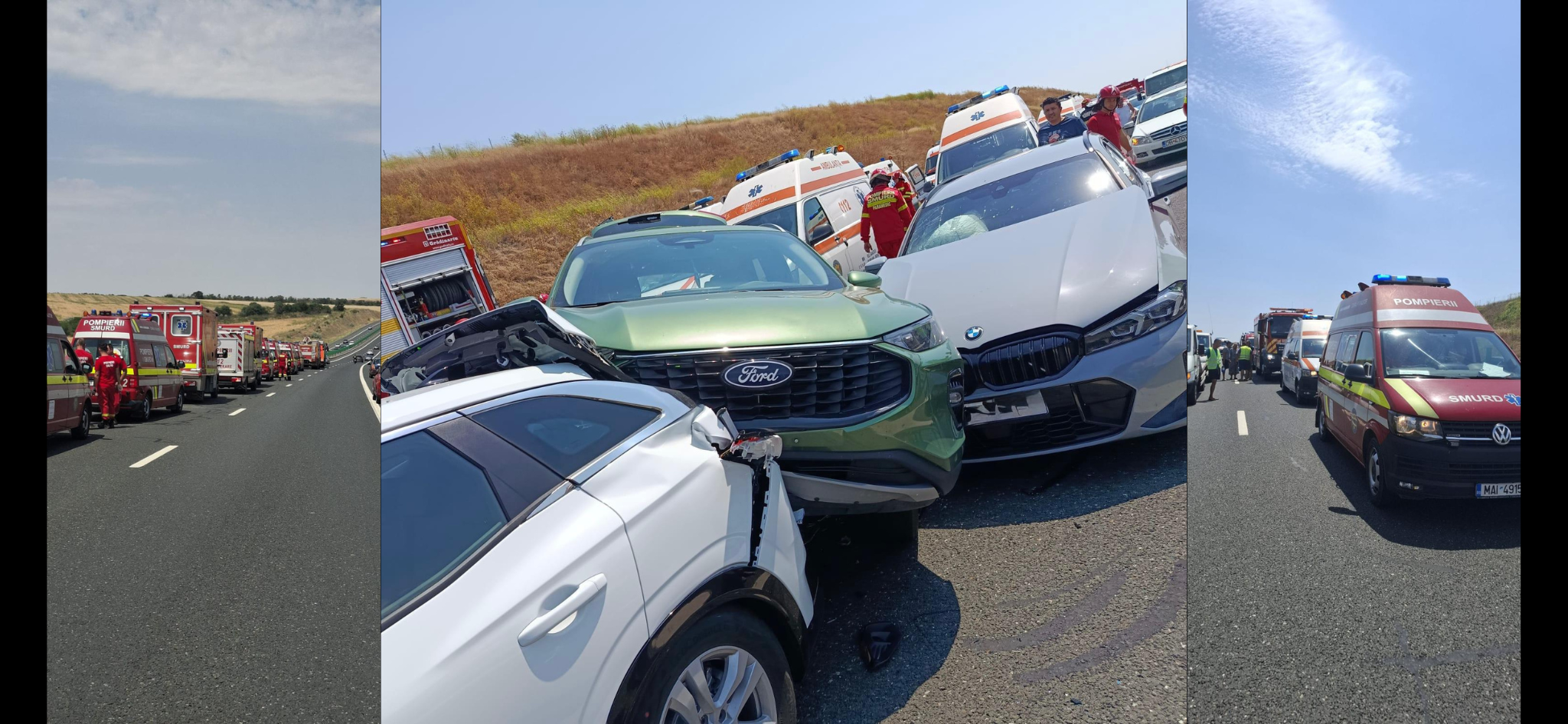 FOTO VIDEO Plan roșu de intervenție pe A2: carambol cu șapte mașini / Trei victime transportate la spital UPDATE plan rosu a2