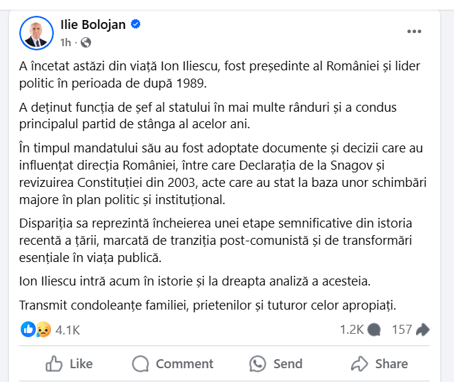BREAKING S-a stins din viață Ion Iliescu, fostul președinte al României, la 95 de ani/ Reacții oficiale/ UPDATE VIDEO image 4